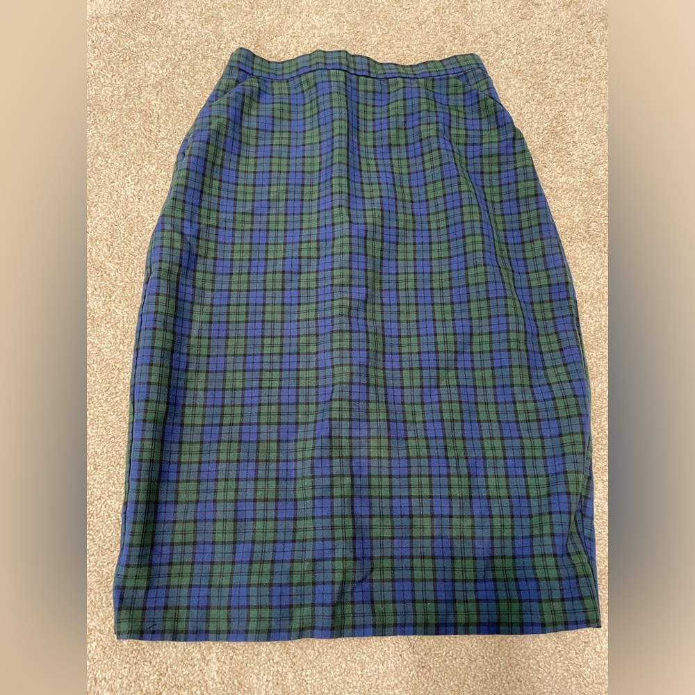 Vintage Blue and Green Plaid Pencil Skirt